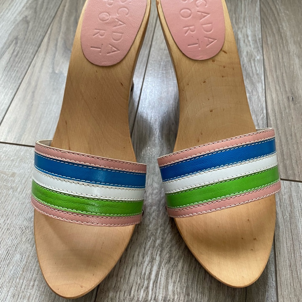 Escada Wooden Striped Mules
